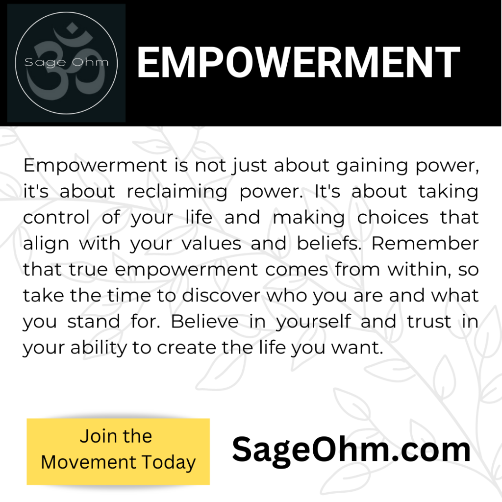 Empowerment Empowerment is not just about gaining power, it's about reclaiming power. It's about taking control of your life and making choices that align with your values and beliefs. Remember that true empowerment comes from within, so take the time to discover who you are and what you stand for. Believe in yourself and trust in your ability to create the life you want. #Empowerment #SelfEmpowerment #PersonalDevelopment #Motivation #Inspiration